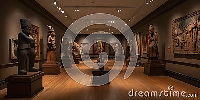 Art and culture museum with paintings sculptures and arti three generative AI Stock Photo