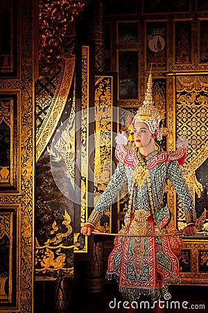 Art culture Thailand Dancing in masked khon in literature ramayana,Thai classical monkey masked, Khon,Thailand Stock Photo