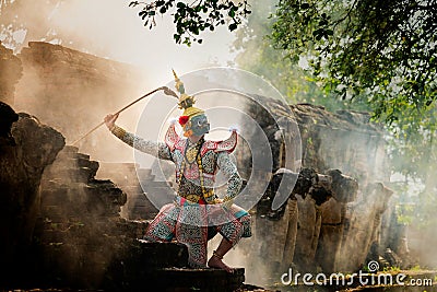 Art culture Thailand Dancing in masked khon in literature ramayana,Thai classical monkey masked, Khon,Thailand Stock Photo