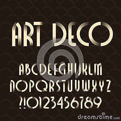 Art deco alphabet typeface. Type letters and numbers. Vector Illustration