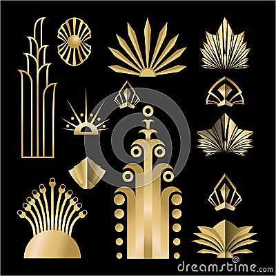 Art Deco template golden-black DIY elements set Vector Illustration