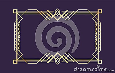 Art deco border. Golden decorative luxury vintage rectangular frame, abstract retro decorative shape with copy space Vector Illustration