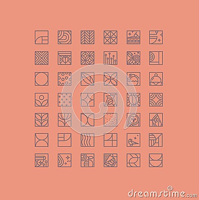 Art Deco coffee icons coral Vector Illustration