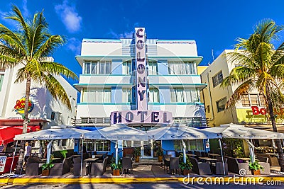 Art Deco Colony Hotel at Ocean Drive in Miami Beach Editorial Stock Photo