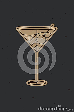 Art deco cosmopolitan cocktail dark Vector Illustration