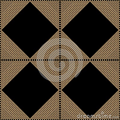 Art deco design. Abstract geometric seamless pattern with golden squared ornament on black background. Vintage decorative texture. Vector Illustration