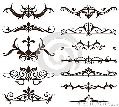 Art deco design elements of vintage ornaments and borders corners of the frame Isolated art nouveau flourishes Simple elements Vector Illustration