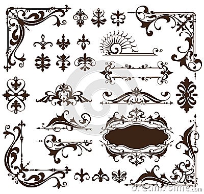 Art deco design elements of vintage ornaments and borders corners of the frame Isolated art nouveau flourishes Simple elements of Vector Illustration