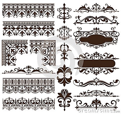 Art deco design elements of vintage ornaments and borders corners of the frame Isolated art nouveau flourishes Simple elements of Vector Illustration