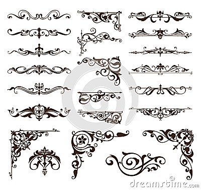 Art deco design elements of vintage ornaments and borders corners of the frame Vector Illustration