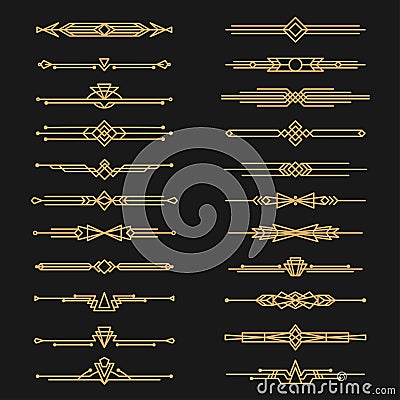 Art deco dividers and decorative golden headers Vector Illustration