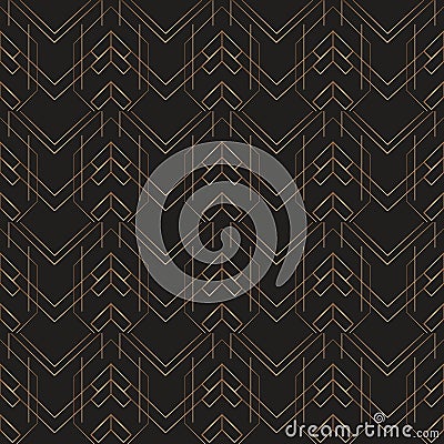 Art deco geometric pattern gold lines black background Vector Illustration