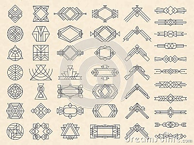 Art deco geometrical shapes. Modern design elements for emblems and logotypes triangles circles dividers frames and Stock Photo