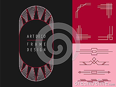 Art deco geometry frame set mono line elements Vector Illustration