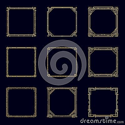 Art Deco Horizontal Gold Frames and Borders Set. Trendy Gatsby Design Elements. Retro Art Deco Style. Isolated. Vector Vector Illustration