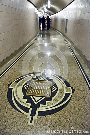 Art deco inlays in the floors of Hoover Dam by Allen Tupper True based on Southwestern Indian tribe designs, Hoover Dam, Arizona, Editorial Stock Photo