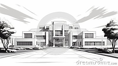 Art Deco-inspired Black And White Building Illustration Stock Photo