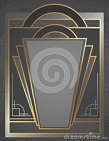 Art Deco Invitation Flyer Poster Art Elegant Gold Silver Stock Photo