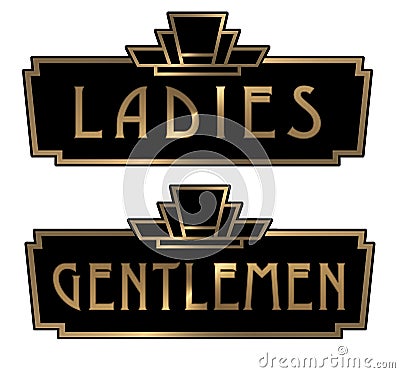 Art Deco Ladies and Gentlemen Restroom Signs Stock Photo