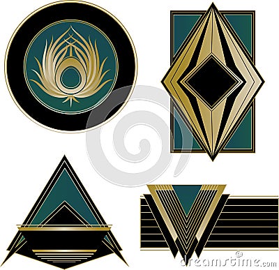 Art Deco Logos and Design Elements Vector Illustration