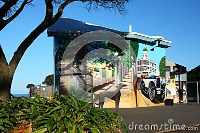 Art Deco murial on public restrooms, Napier, New Zealand Editorial Stock Photo