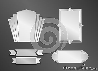 Art deco objects (frame, ribbons and banners) Vector Illustration