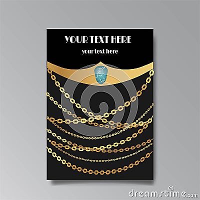 Art Deco page template, retro jewerly elegant chains and for web and print, retro pattern with golden lines fabulous Vector Illustration
