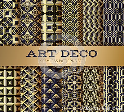 Art deco seamless pattern. Luxury geometric nouveau wallpaper, elegant classic retro ornament. Vector golden abstract Vector Illustration