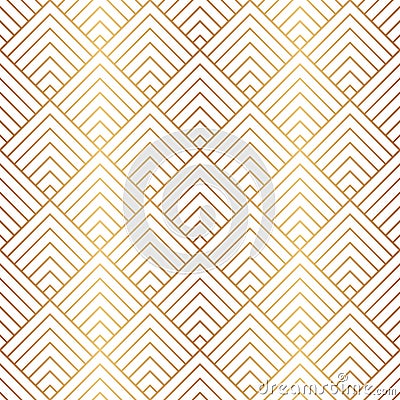 Art deco seamless pattern. Repeating line patern. Abstract diamond lattice. Gold triangle background. Repeating geometric rhomb Vector Illustration