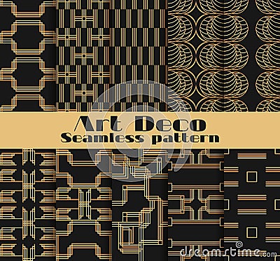 Art deco seamless patterns. Set of ten geometric backgrounds. Style 1920`s, 1930`s. Vector Vector Illustration