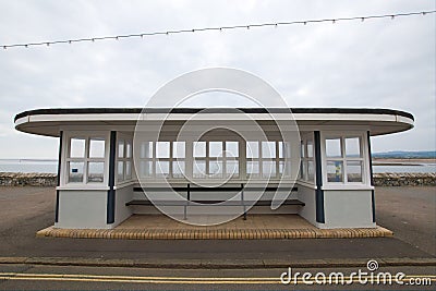Stylish art deco seaside shelter. Perfect symmetry. Stock Photo