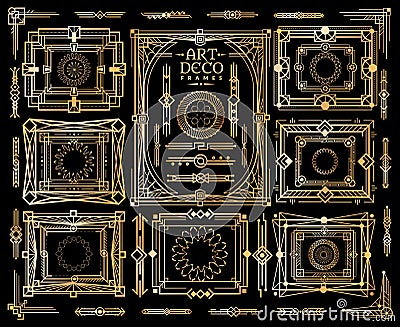 Art deco set. Ornament nouveau pattern, frame and geometric border in vintage style 1920s 30s vector design collection Vector Illustration