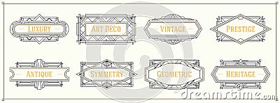 Art deco style line border and frames, decorative geometric ornament set label vintage vector design graphic elements Vector Illustration