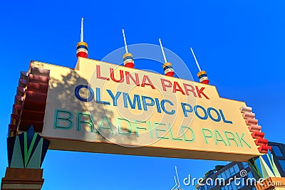 Historic Luna Park / Olympic Pool / Bradfield Park welcome arch, Sydney, Australia Editorial Stock Photo