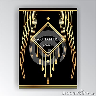 Art Deco template golden-black, A4 page, menu, card Vector Illustration