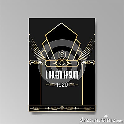 Art Deco template golden-black white, A4 page, menu, card, invitation Vector Illustration