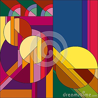 Art deco vector colored geometric pattern. Art deco stained glass pattern. Vector Illustration