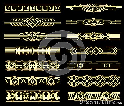 Art deco vector line borders set in 1920s graphic style Vector Illustration