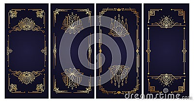 Roaring 20s - Design templates. Art Deco vintage gold frames. Retro linear elements for invitation, cards, banners Vector Illustration