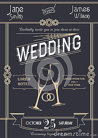 Art deco wedding invitation card template vector illustration. Vector Illustration