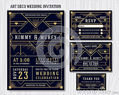 Art Deco Wedding Invitation Design Template. Vector Illustration