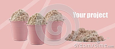 Art design collage pink decorative sand bucket. Empty space for text Stock Photo