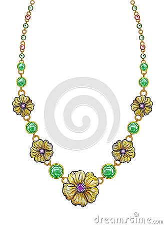 Jewelry Design Fashion Flowers Art Necklace. Stock Photo