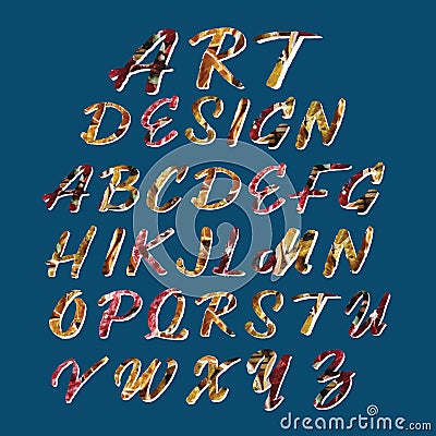 Art design stylized colorful font and alphabet Vector Illustration