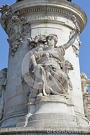 Art detail on Statue of Liberty in Place de la Republique in Paris Stock Photo