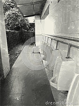 Drawing black and white of urinals in toilet room Stock Photo