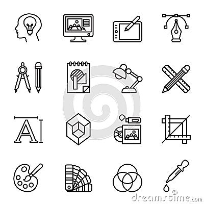 Art, drawing and web and graphic design icons set. Vector Illustration