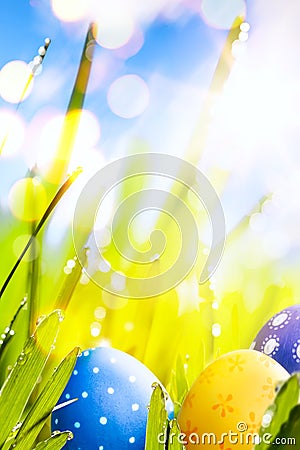 Art Easter eggs decorated in the grass Stock Photo