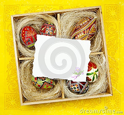 Art Easter greeting card with Traditional Easter d Stock Photo