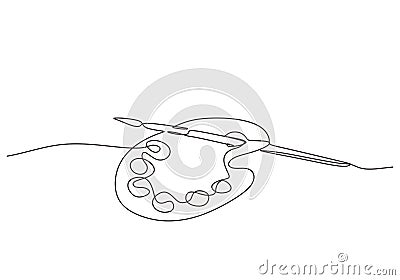 Art equipment of brush and paint one line drawing vector illustration isolated on white background Vector Illustration